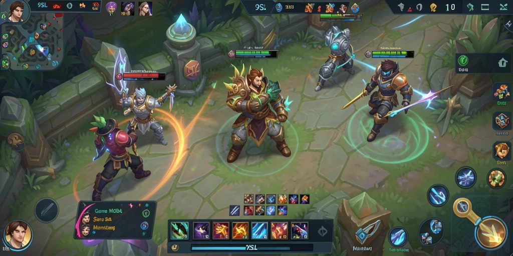 Screenshot 9SL menampilkan aksi seru dalam pertempuran MOBA.