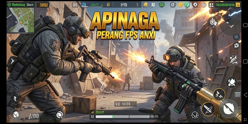 Tampilan gameplay APINAGA yang mendebarkan di arena FPS.
