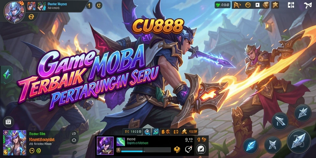 Screenshot gameplay CU888 menampilkan aksi seru dalam pertempuran MOBA.