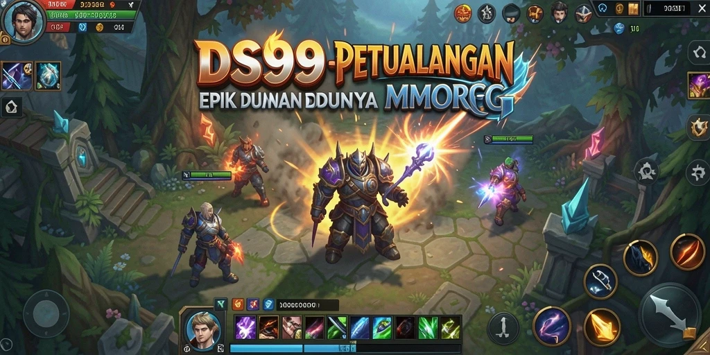 Screenshot menunjukkan pertarungan epik dengan pemain dan monster di DS99.