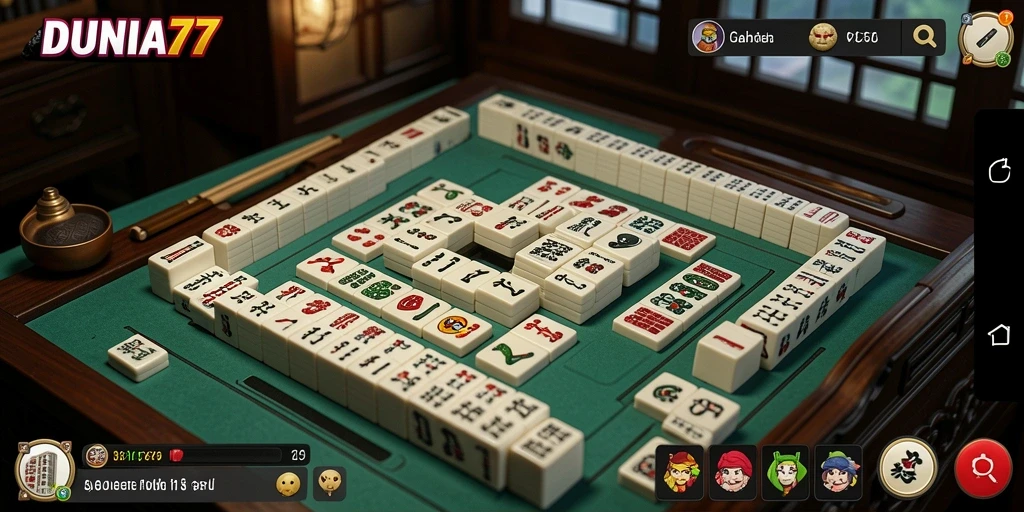 Tampilan gameplay Mahjong yang menarik dari DUNIA77.