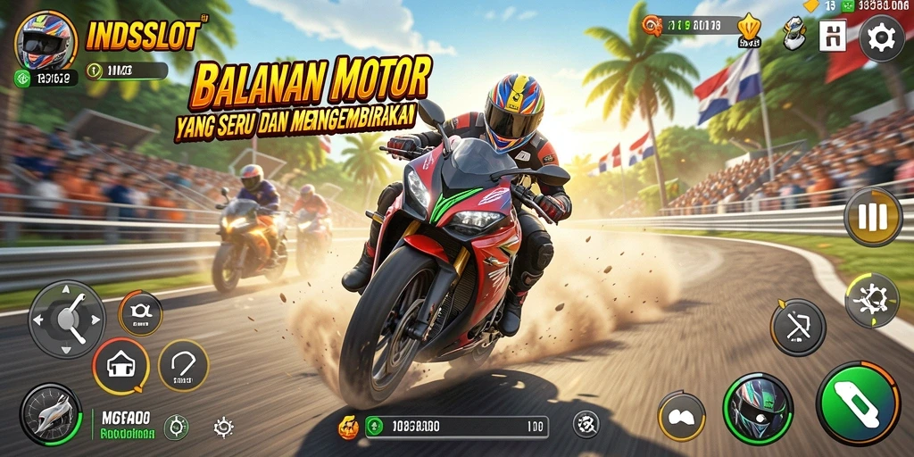 Tampilan gameplay seru dalam balapan motor INDSLOT.