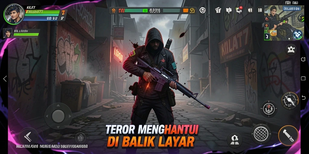 Screenshot KILAT77 menampilkan suasana kelam dengan karakter yang ketakutan.