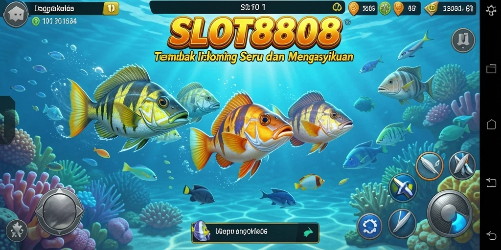 Tampilan gameplay SLOT8808 menampilkan aksi menembak ikan yang seru.