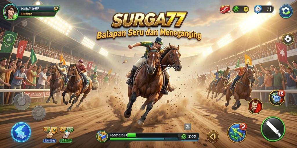 Screenshot SURGA77 menampilkan momen seru balapan di trek yang menantang.
